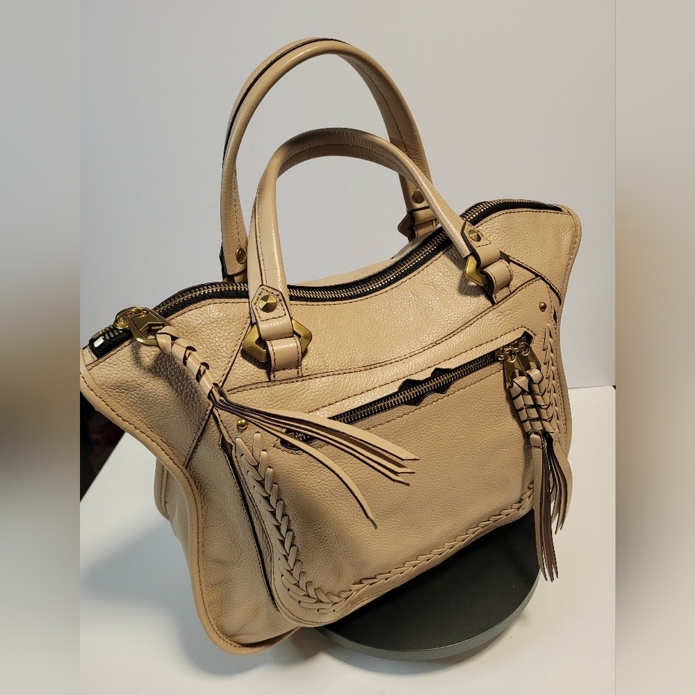 orYANY Sarah Braiding Detail Tan Pebble Leather Shoulder Bag Good Condition